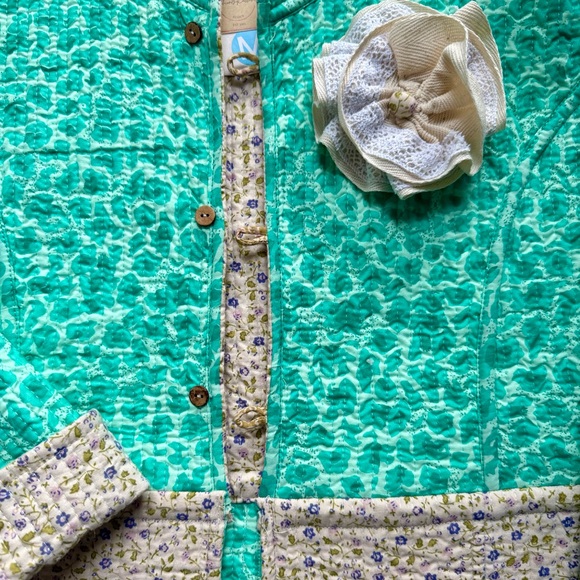 Reversible Quilted Cotton Blazer Jacket with Floral Brooch Cropped M, FBC Studio - Picture 16 of 17